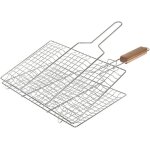 Grille de barbecue double quadrill� inox poign�e bois argent 22 x 34 cm