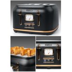 Grille - pain 4 tranches - vintage - noir dor� - 1800w - 6 niveaux de brunissement - nettoyage facile ...