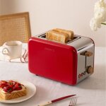 Grille - pain - toast retro - fentes larges - 1500w - style rtro - scurit automatique - rouge et gris ...