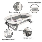 Gris baignoire pliable avec coussin pour b�b� bassin de douche portable avec led thermom�tre et pieds ...