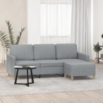 Gris canap� pour 3 places - keethe - sofa fixe - 2?ans garantie - avec repose - pieds - gris clair 180 ...