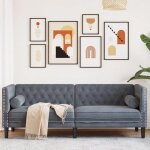 Gris canap� droit - keethe - sofa chesterfield - avec traversins - trois places - gris fonc� velours ...
