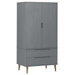 Gris garde - robe clarence armoire penderie pour chambre molde gris 90x55x175 cm bois massif de pin lv1504 ...