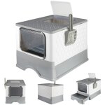 Gris maison de toilettes pour chat anti - �claboussures bac � liti�re pliable � tiroir en plastique ferm� ...