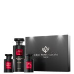 Coffret de soins - gris montaigne - rose indomptable - gel douche 650ml - parfum 75ml - huile 75ml