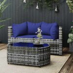 (gris)salon de jardin - design modulaire - 3 pcs avec coussins gris rsine tresse 952886