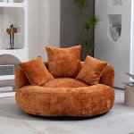 Gros pouf canap� fauteuil de sol paresseux pouf confortable en chenille pouf avec trois coussins orange ...
