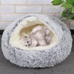 Grotte pour chat chiot et chien petite et moyenne taille - igloo pour chat apaisant chaud et gris#plush ...