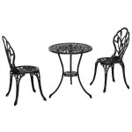 Groupe de si�ges pour 2 personnes salle � manger avec table et deux chaises aluminium noir id�al pour ...