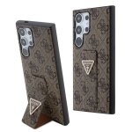 Coque pour t�l�phone - guess - grip stand 4g - marron - cuir �cologique - sangle confortable