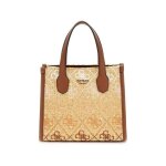 Guess sac � main beige blanc pour femme - silvana mini two compartment tote xs cognac logo 302609