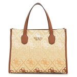 Guess sac � main beige blanc pour femme - silvana two compartment tote cognac logo 300401