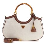 Guess sac � main cr�me marron pour femme - zabry large bamboo satchel l cognac 312947