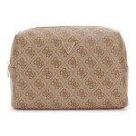 Guess trousse de maquillage beige brun clair pour femme - zamira large top zip latte logo 311281