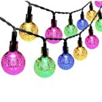 Guirlandes feuillet�es solaire ext�rieures 50 led 7m multicolores � boules de cristal �tanche pour jardin ...