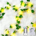 Guirlande lumineuse 10m 100 led lierre artificiel aliment� par pile avec t�l�commande 8 modes �tanche ...