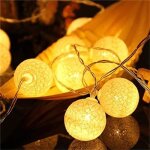 Guirlande lumineuse coton boules - 3m 20 led chane lumire avec prise pour chambre rideau fte chambre ...