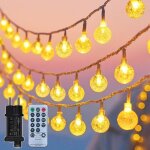 Guirlande lumineuse ext�rieure 25m 200led blanc chaud boules blanches avec prise et t�l�commande 8 modes ...