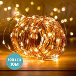 Guirlande lumineuse led fil cuivre 10 m - 100 micro led blanc chaud � piles int�rieur