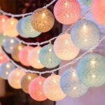 Guirlande lumineuse led - otbact - 15 m - 10 boules de coton - couleur macaron - fonctionne avec piles ...