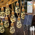 Guirlande lumineuse solaire ext�rieure - 8 m 16 ampoules - ip65 �tanche 8 modes blanc chaud - id�ale ...