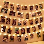 Guirlande photo 5m 50 led 2modes photo clip � pile blanc chaud avec 30 clips & 10 crochets au mur pour ...