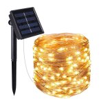 Guirlande solaire ext�rieur lumineuse jardin terrasse - ampoules led 8 modes - 12 m - blanc chaud - linxor ...