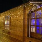 Guirlande stalactite blanc chaud 10m 260 led cble transparent 8 programmes extensible