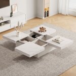 Table basse carrée - gutent - aspect marbre - blanc - 90 x 90 x 25 cm - 4 tiroirs Table basse carrée - gutent - aspect marbre - blanc - 90 x 90 x 25 cm - 4 tiroirs
