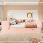 Lit gigogne - gutent - 140x200cm - bois et mtal - bureau intgr - 2 tiroirs de rangement