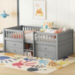 Lit mi - hauteur 90x200cm - gutent - 4 tiroirs - barrire de scurit - chelle robuste - gris
