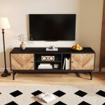 Meuble tv - gutent - 150 x 38 x 55 cm - noir et bois - design contemporain - rangement pratique