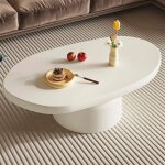 Guyii table basse ovale table basse moderne et minimaliste base conique plateau robuste et �pais blanc ...