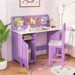 Gymax bureau et chaise enfant 91x45x81cm en boistable d�tude fille gar�on 4 - 8 ans avec chaise&placards ...