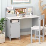 Gymax bureau et chaise enfant 91x45x81cm en boistable d�tude fille gar�on 4 - 8 ans avec chaise&tiroire&placar ...