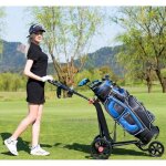 Gymax chariot de golf  3 roues pliable avec poigne rglable et sacs en maille chariot de golf manuel ...