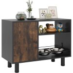 Gymax meuble porte gamelle & rangement de nourriture pour grand chien chat avec armoire 3 tagres plateau ...