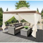 Gymax pavillon de jardin extrieur  double toit 3x3m tonnelle de jardin avec moustiquaire 4 parois latrales ...