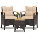 Gymax salons de jardin ext�rieur pour 2 personnes 1 table basse2 fauteuils en bois et rotin pe avec coussine ...