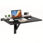 Gymax table pliante murale  double pliage 80 x 60 cm avec support triangulaire en bois pour cuisine ...