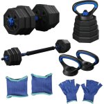 Halt�res r�glables 4 en 1 hct style 30 kg ? set fitness musculation � domicile avec barre kettlebell ...