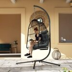 Hamac chaise suspendue gris fonc - panier coussin polyrotin pliable 150kg - intrieur / extrieur balcon ...