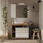 Hambourg ensemble meuble salle de bain l 92 + vasque + 2 tiroirs + 3 niches - coloris chêne clair & laqué ... Hambourg ensemble meuble salle de bain l 92 + vasque + 2 tiroirs + 3 niches - coloris chêne clair & laqué ...