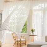 Haopyou - rideau voilage avec motif floral 132x213cm pochette tringle - rideau blanc semi - transparent ...