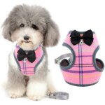 Harnais et laisse petit chien anti traction avec n?ud papillon cloche de scuritanti - fuite reglable ...