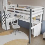 Hauss spole lit mezzanine enfant&adulte 90x200cm - avec bureau - lit simple blanc + grislit mi - hauteur ...