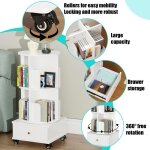 Haut 88. 5cm bibliothque rotative  360 avec tiroir pour salon chambre bureau etagre de rangement ...