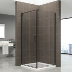 Helena - black cabine de douche noire h 190 cm porte battante verre 6 mm dimensions - 90 x 90 cm verre ...