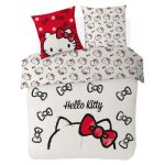 Hello kitty - housse de couette hello kitty n?uds 220x240 cm + 2 taies doreiller 63x63 cm - 100% coton ...