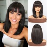 Henf - wokestar staright wig with fringe perruques mi - longues superposes synthtiques pour femmes ...
